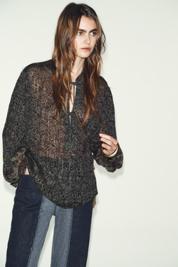 ZARA БЛУЗА ИЗ ТКАНИ С ПРИНТОМ И БЛЕСТЯЩЕЙ НИТЬЮ, РАЗНОЦВЕТНЫЙ