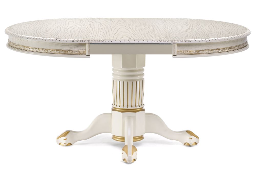 Деревянный стол Альфред 110(160)х110х80 слоновая кость с золотой патиной