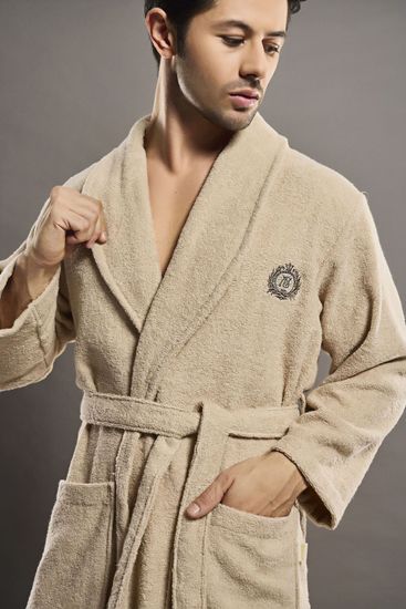 7260 Халат мужской махровый Nusa Bukle 3XL бежевый с воротником
