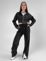 Костюм спортивный Snow Vina 15796 из укороченной толстовки на молнии и широких штанов с разрезами