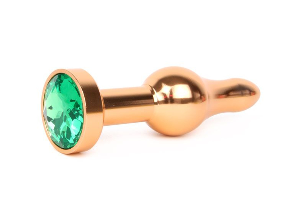 Удлиненная шарикообразная золотистая анальная втулка с зеленым кристаллом - 10,3 см. (Цвет: зеленый)