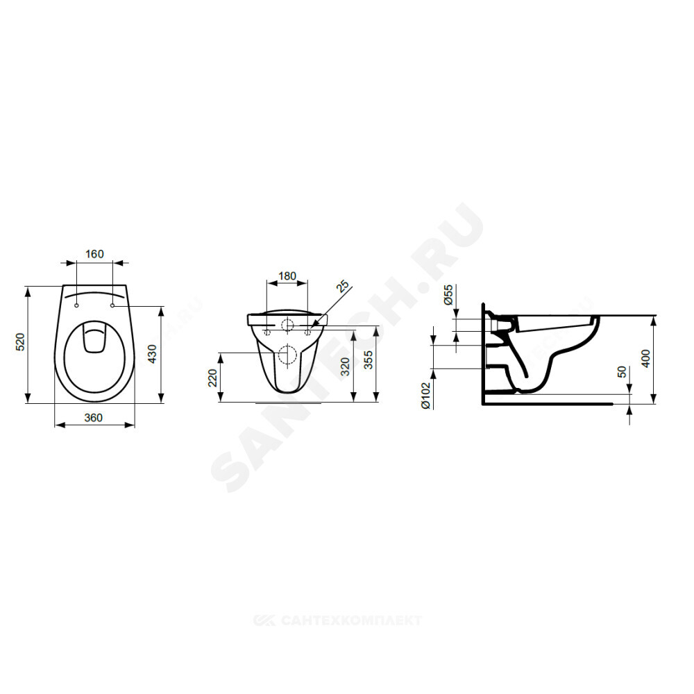 Унитаз подвесной горизонтальный выпуск без сиденья ECCO Ideal Standard W740601