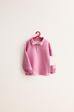 ZARA TIMELESS - ОДНОТОННАЯ ТОЛСТОВКА С ВОРОТНИКОМ ПОЛО, РОЗОВЫЙ