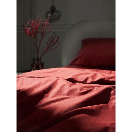 Простыня на резинке изо льна и хлопка цвета копченой паприки из коллекции essential, 160х200х30 см