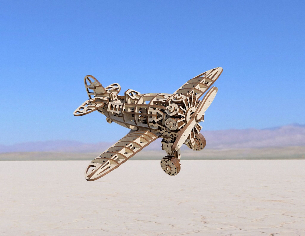 Конструктор деревянный 3D, сборная модель EWA Самолет с мотором
