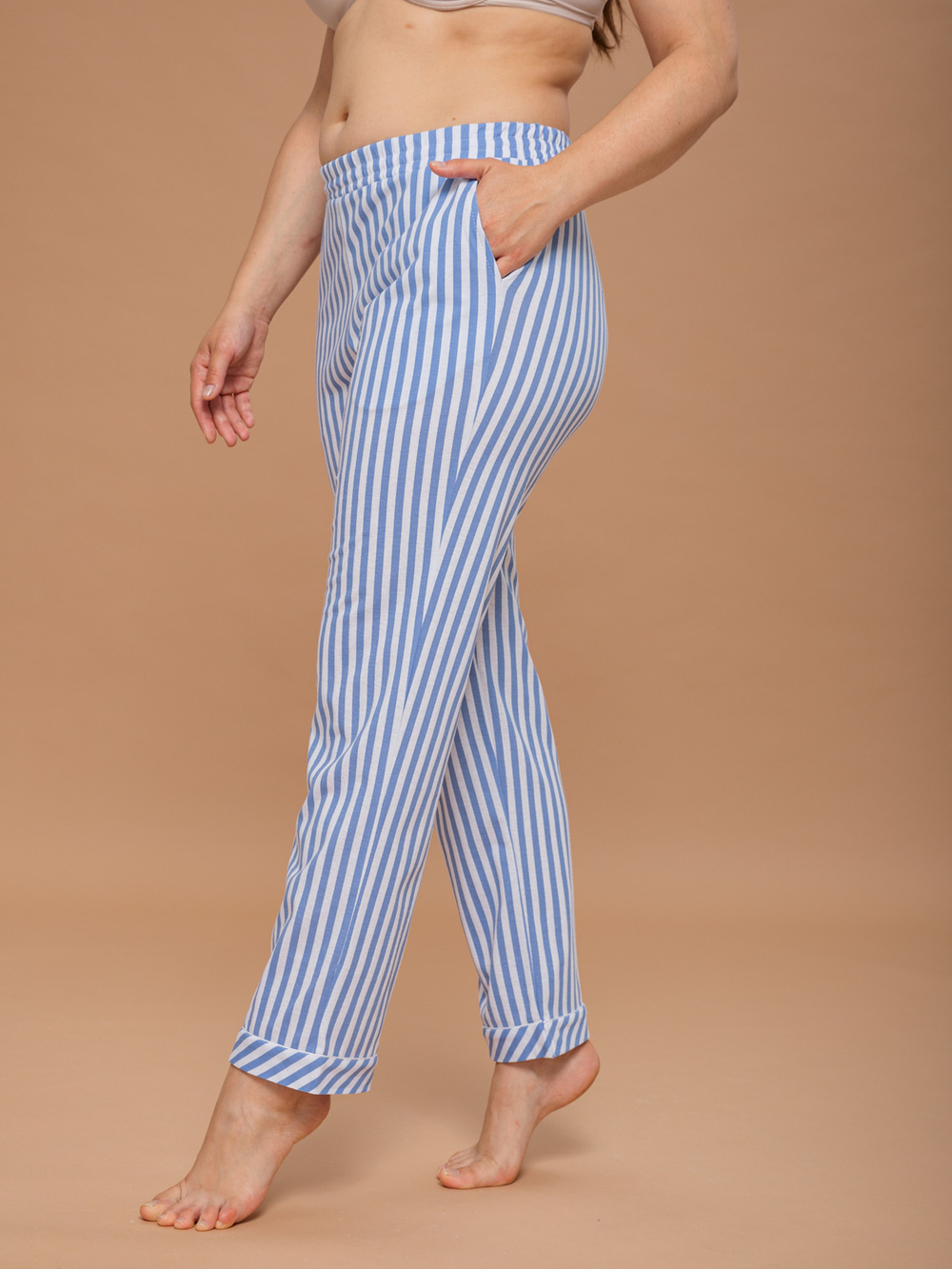 Пижама с брюками КБк-015П/белоголубая-полоса