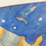 Картина акварельная авторская в паспарту 15х20 см на стену для интерьера "Кит"