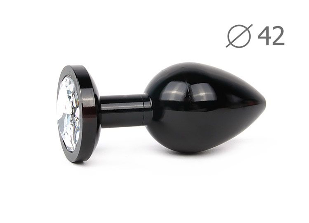 Коническая черная анальная втулка с прозрачным кристаллом - 9,3 см. (Цвет: прозрачный)