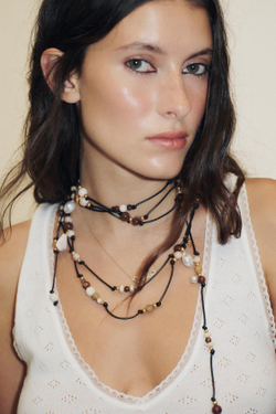 ZARA ОЖЕРЕЛЬЕ-ТРАНСФОРМЕР ИЗ ШНУРА С БУСИНАМИ И ШАРМАМИ, ЧЕРНЫЙ