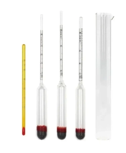 Набор спиртомеров АСП-3 с термометром и колбой в деревянном боксе