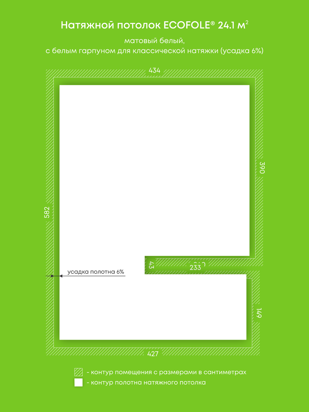 Натяжные потолки 24.1 м2, 16.5 м2, 8.7 м2, 3.3 м2