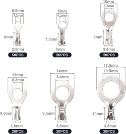 Кольцевые наконечники M3/M4/M5/M6/M8/M10, набор медных клемм для проводов 150шт. Лужёные.