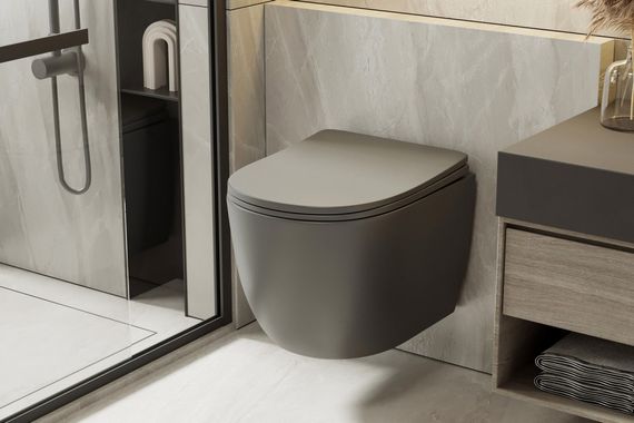 Унитаз ABBER Bequem AC1101TMG подвесной серый матовый, безободковый, смыв торнадо