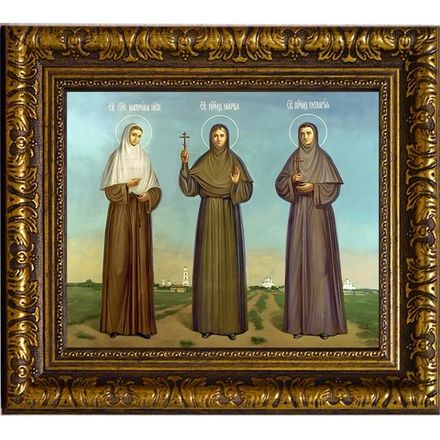 Дивеевские новомученицы: Марфа, Матрона и Пелагия. Икона на холсте.