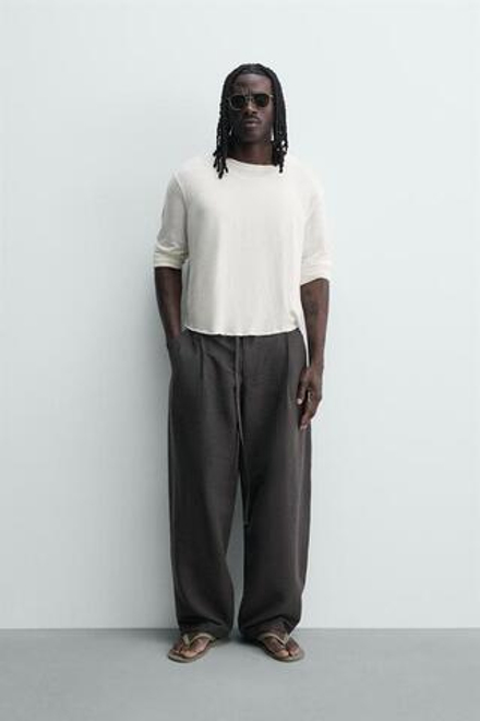 ZARA БРЮКИ BALLOON FIT С ЗАЩИПАМИ И ПОЯСОМ, ЗЕЛЕНЫЙ/СЕРЫЙ