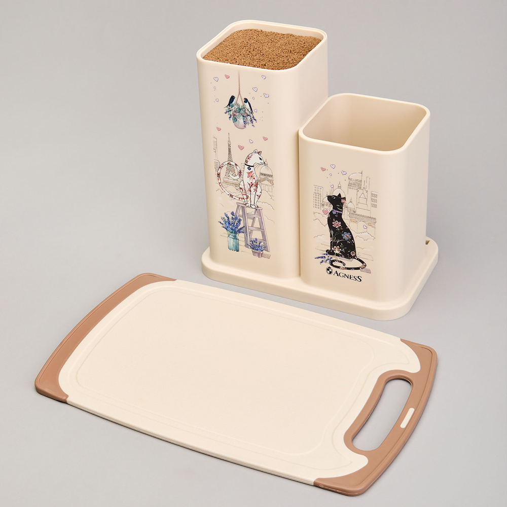 Набор кухонный: подставка для ножей, доска разделочная "Парижские коты"