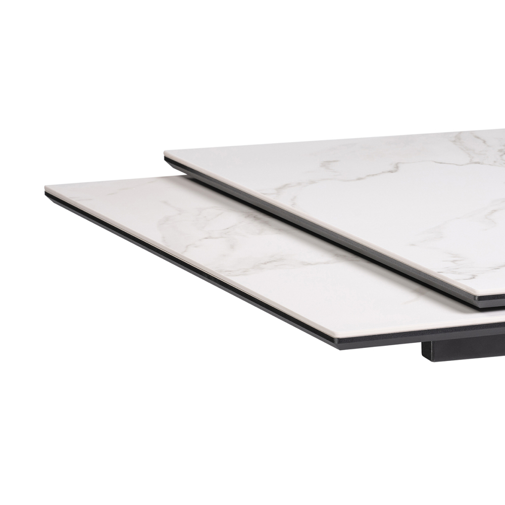 Керамический стол Woodville Ноттингем 160(220)х90х79 белый мрамор, черный