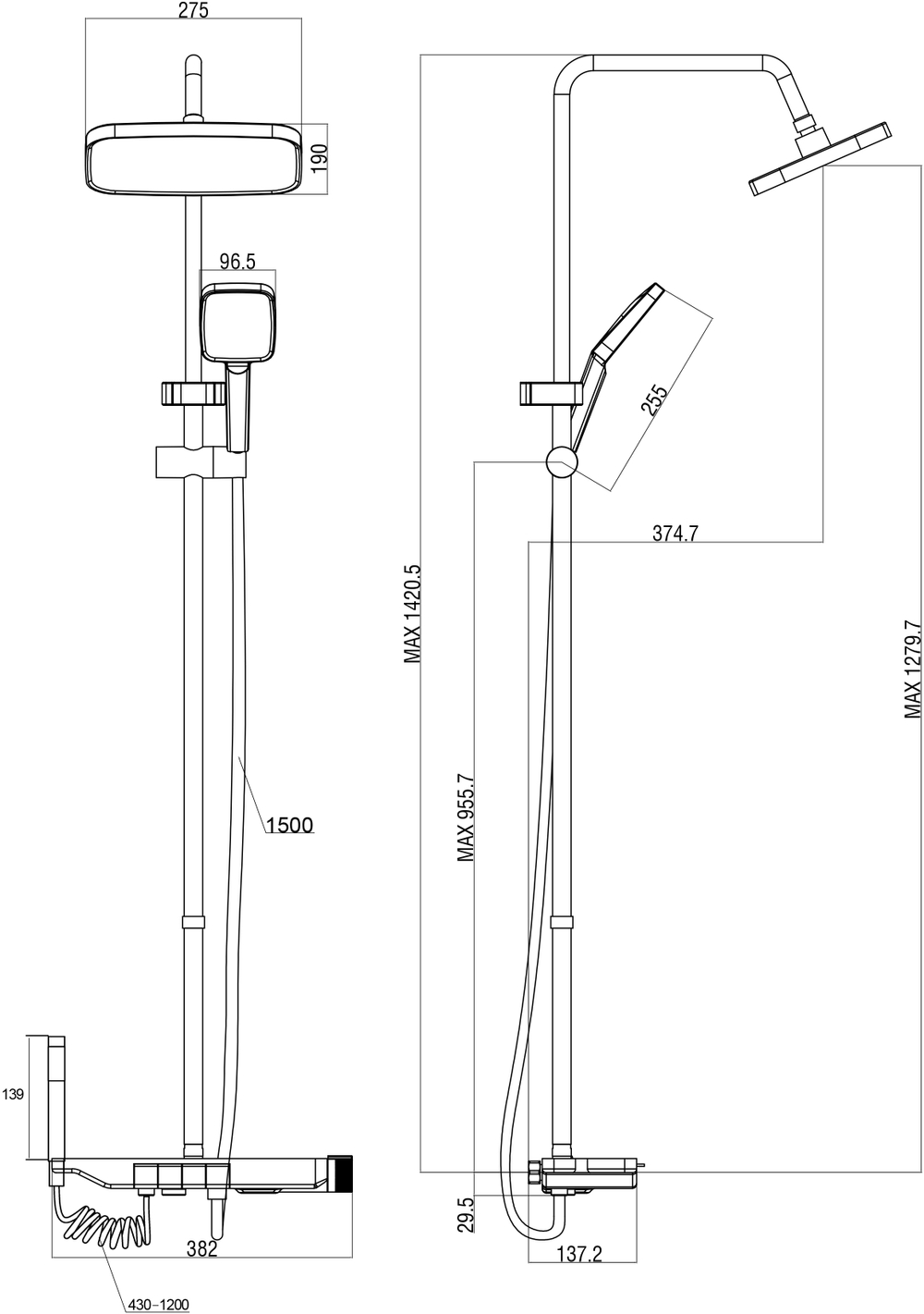 Душевая стойка DIWO Смоленск DW-SM75G серая