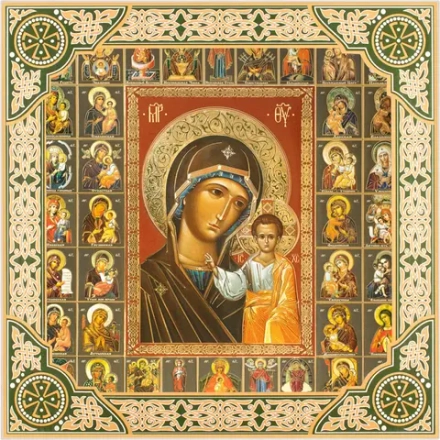 Икона БМ "Казанская" и Собор Богородицы, рама 28х28, в коробке