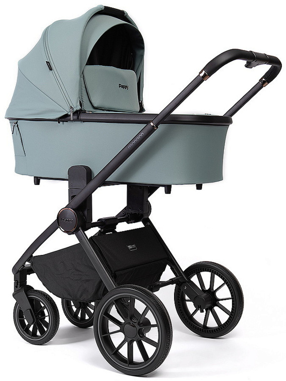 Детская коляска Peppy Monaco 3 в 1 с автокреслом Rise Mint (мятный), рама черная