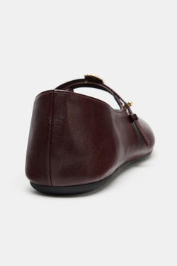 ZARA МЯГКИЕ КОЖАНЫЕ БАЛЕТКИ, БОРДОВО-КРАСНЫЙ