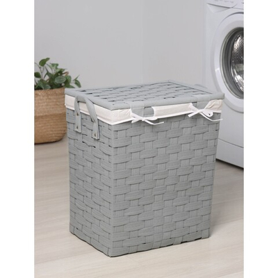 Корзина для белья с крышкой Плетение, 46×34×50 см (серый)