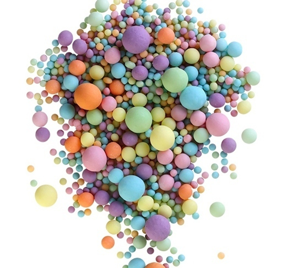 Шарики кранч матовые №088М желт,оранж,голуб,роз,сирен,изумруд 100 гр.