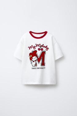 ZARA ФУТБОЛКА С РЕЛЬЕФНЫМ ПРИНТОМ MY MELODY AND CINNAMOROLL © SANRIO, БЕЛЫЙ