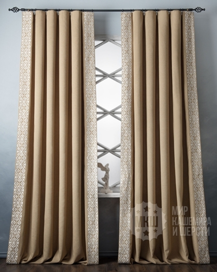 Готовые люксовые шторы с вышивкой ДЮПОНН (арт. BL01-247-01) - (200х280)х2 см. - горчичные