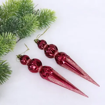 Ёлочные игрушки «Волшебная сосулька» 17,8 см (набор 2 шт), Рубин/розовое золото