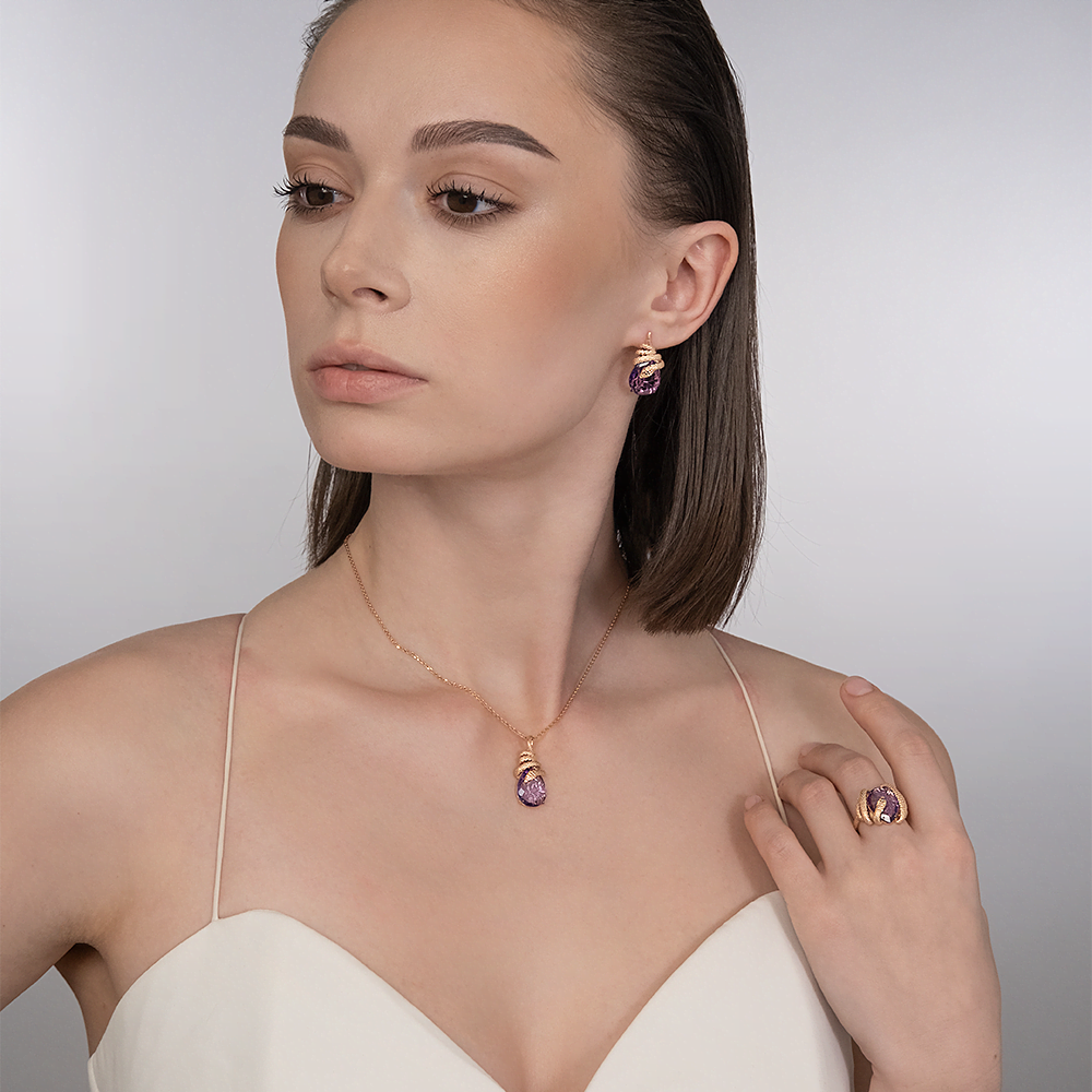 Серьги с английским замком из красного золота c аметистом  02-5290-00-203-1110