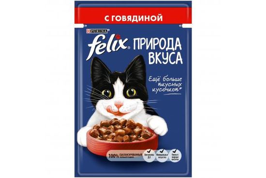 Purina Felix Nature of Teste влажный корм для кошек с говядиной в соусе 85 гр