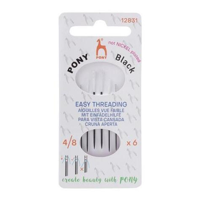 12831 Иглы ручные Easy Threading BLACK №4-8 c белым ушком, 6шт, PONY