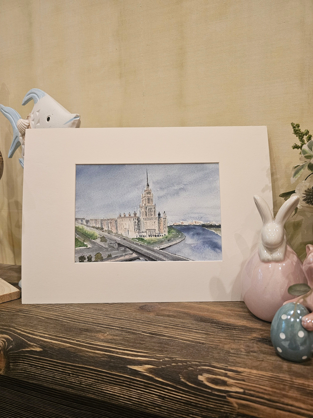 Картина авторская акварельная в паспарту 21х30 см на стену для интерьера "Гостиница....., Москва"