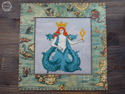 Рамка пришивная с печатью "Carta Marina", квадратная, окно 17 см