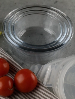 Контейнеры для еды стеклянные, 3 шт, круглые 880/600/325 мл