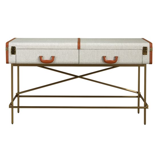 Консольный стол 3271 из шпона ореха и светло-серой ткани