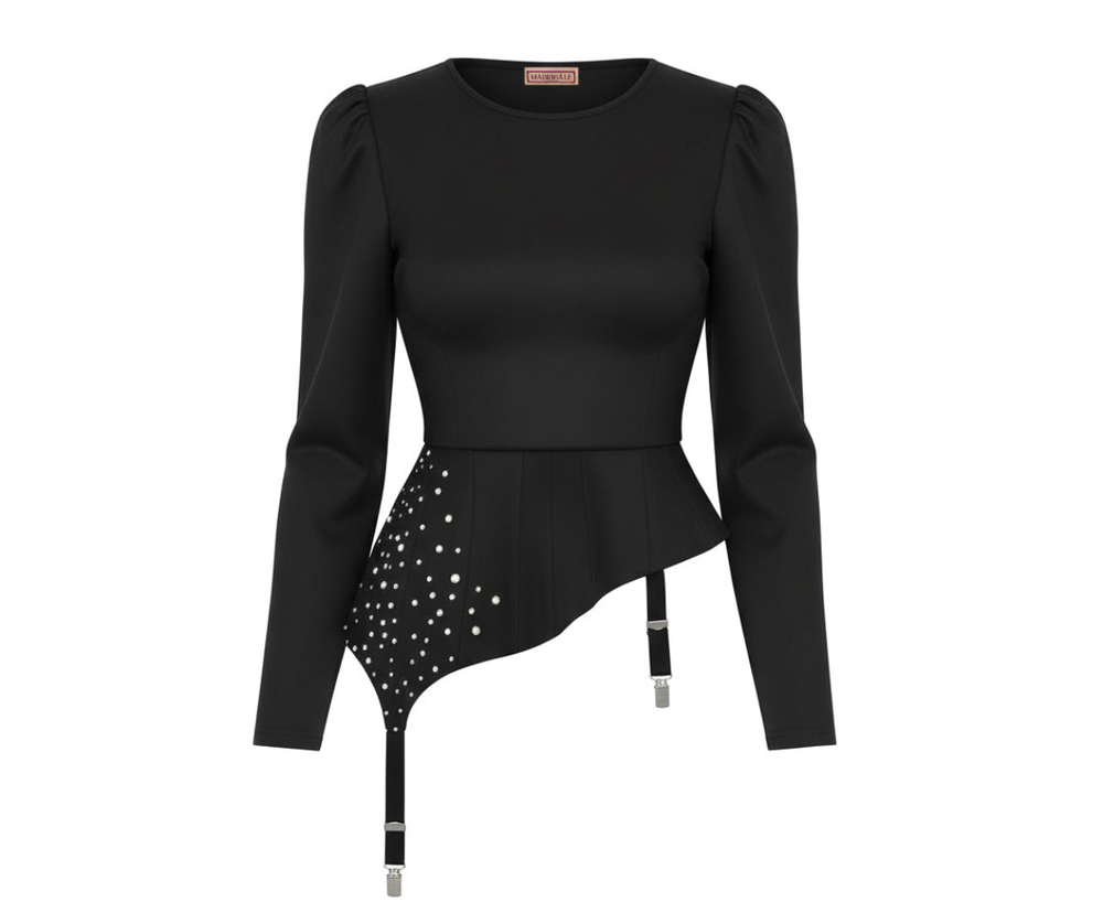 Лонгслив с баской и инкрустацией