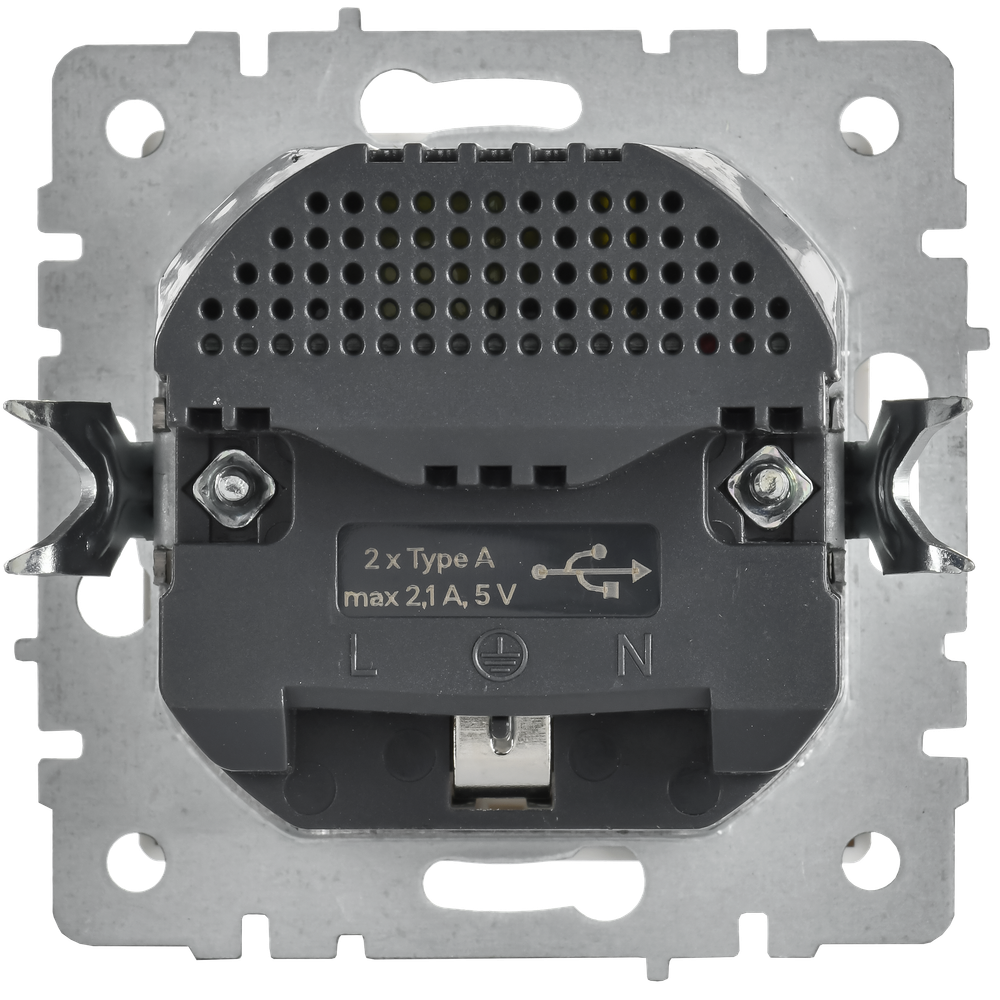 BRITE Розетка 1-местная с заземлением с защитными шторками 16А с USB A+A 5В 2,1А РЮш10-1-БрГН металл хром/никель IEK