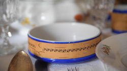 Малая фарфоровая пиала или миска для завтрака с берестой. Коллекция Лермонтовская или Тарханская.