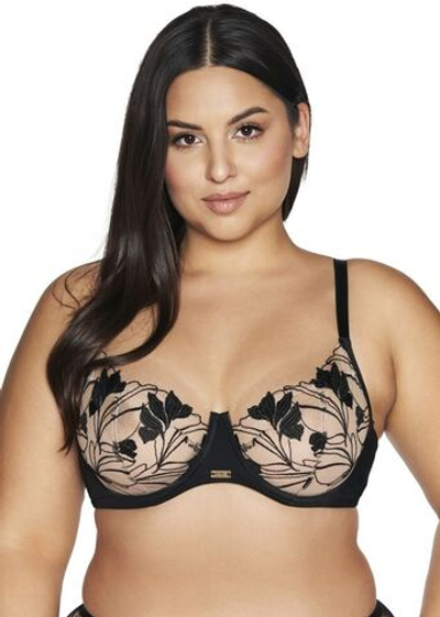 Бюстгальтер Sublime с мягкой чашкой и цветочной вышивкой (Размер: 75E) (Цвет: черный)