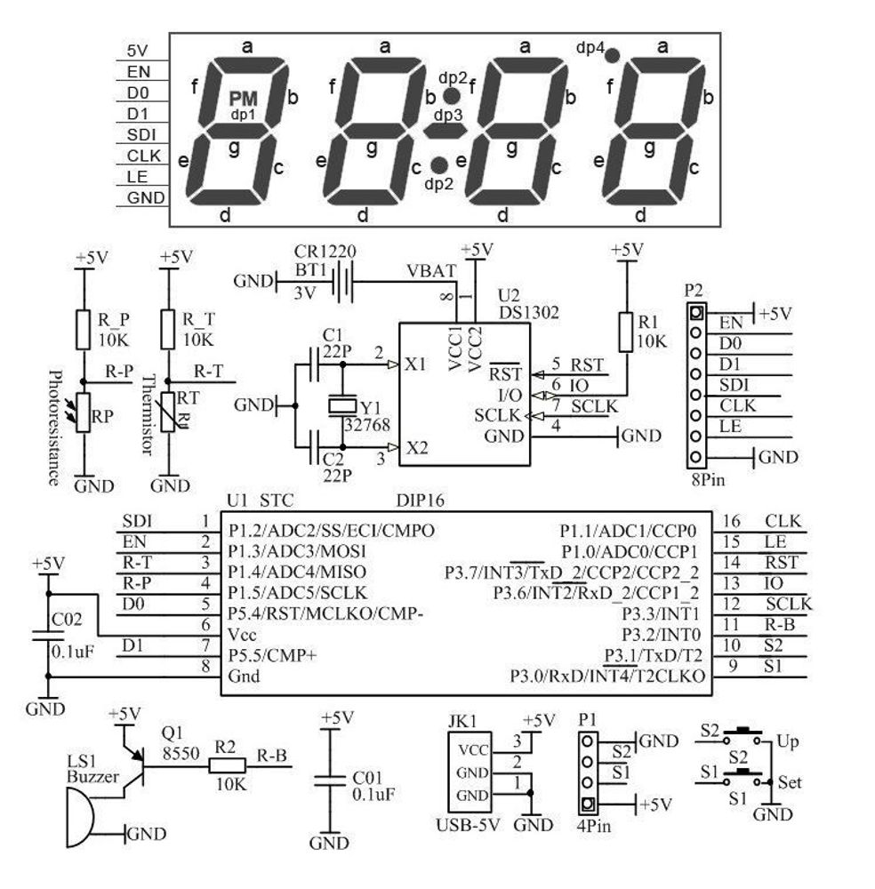 Набор для пайки и сборки конструктор &quot;Цифровые светодиодные часы - термометр / будильник&quot; 5В синие