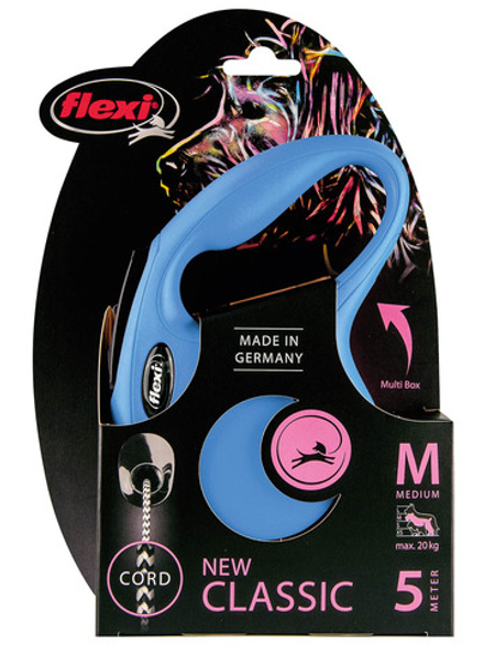 Поводок-рулетка Flexi New Classic S. Трос 5 м. для собак до 20 кг. Синий