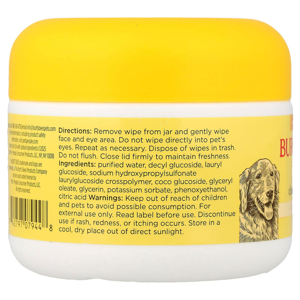 Burt's Bees, салфетки для очищения глаз и ушей, для собак, без отдушки, 100 шт.