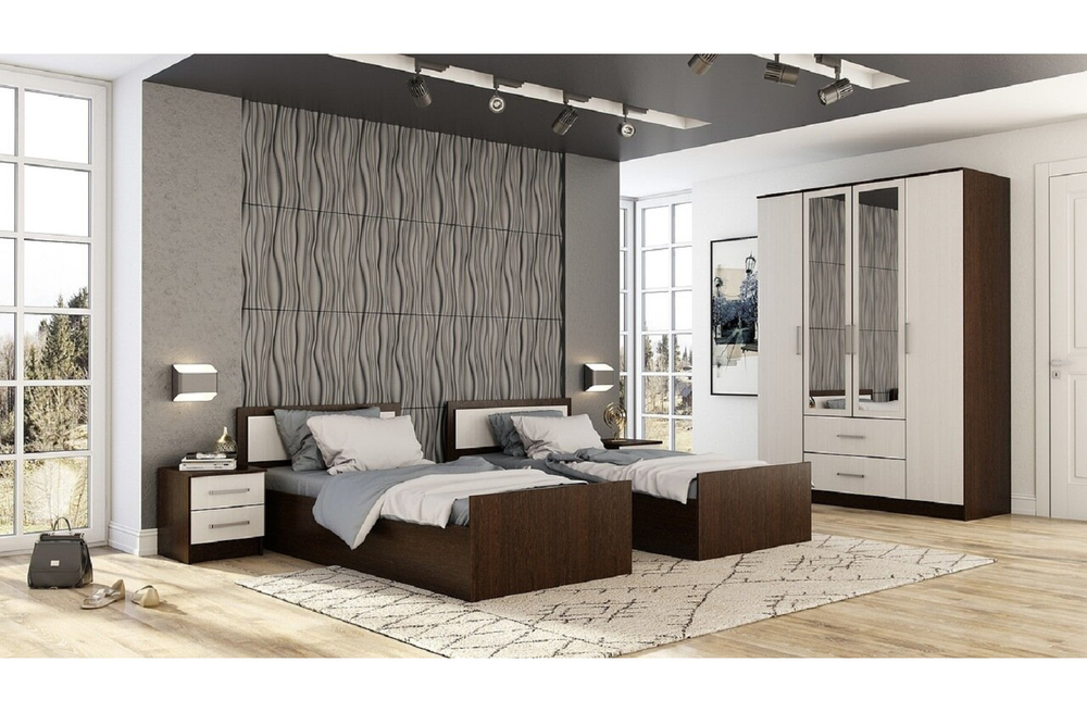 Кровать 90х200 с проложками ДСП Фиеста LIGHT, венге / лоредо