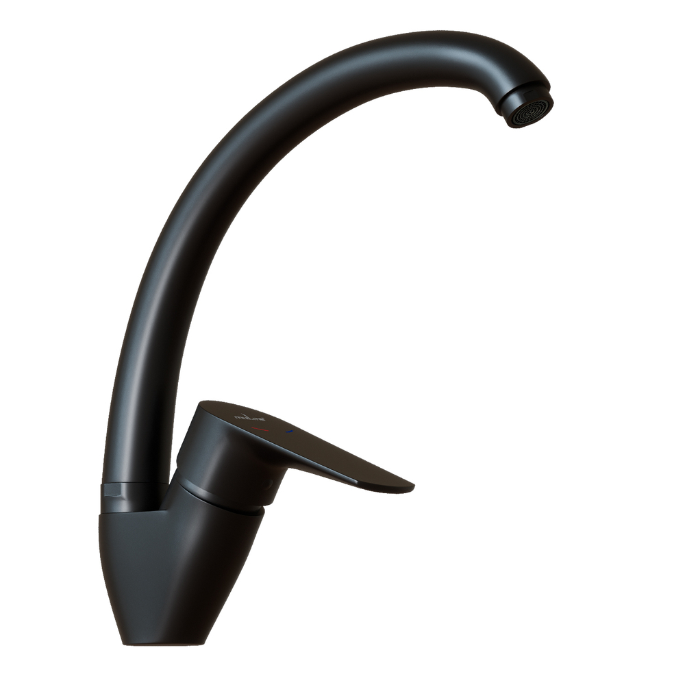 Смеситель для кухни 35k MIXLINE ML14-031BL высокий излив б/отв боковая п/гайку ЧЕРНЫЙ (без подводки)