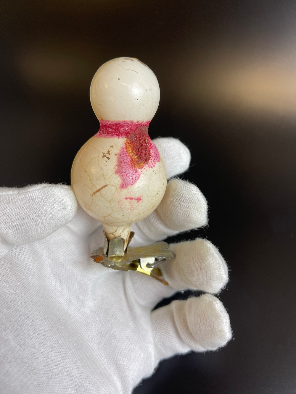 Ёлочная игрушка зайчик на прищепке, стекло, винтаж СССР 1950-1970 гг