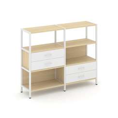 Shelf System Двухсекционный стеллаж трехярусный с ящиками SN.STM-323 Акация Лорка/Белый/Металл Белый