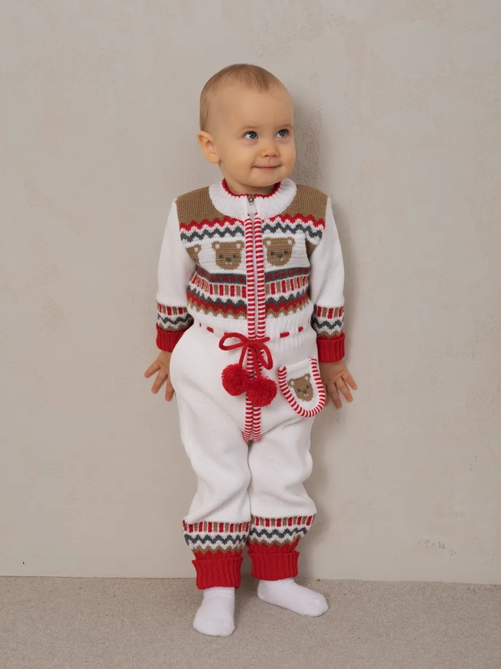 Вязаный комбинезон для новорожденных и малышей на молнии
