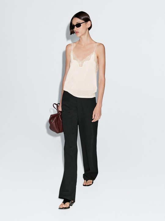 Massimo Dutti Топ в бельевом стиле с кружевом, желтый